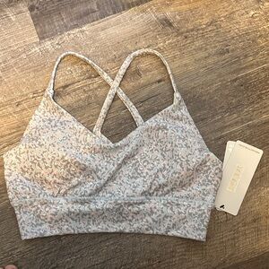 RBX Women's Crisscross Sports Bra - Cream and Gray Pattern